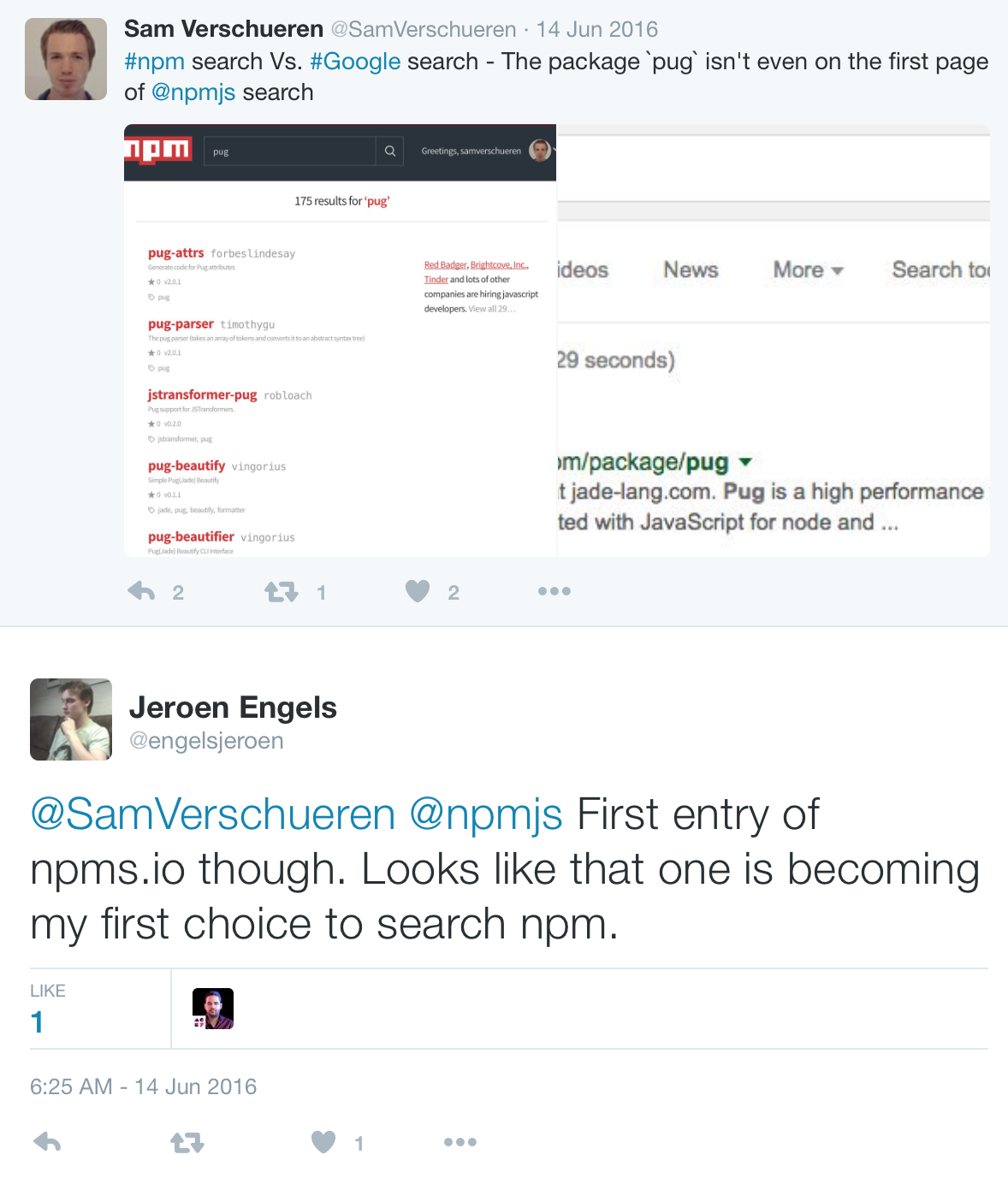 Jeroen Engels on Twitter: @SamVerschueren @npmjs First entry of npms.io though. Looks like that one is becoming my first choice to search npm.